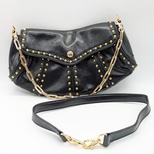 Maxx New York Black Gold Studded Shoulder Bag With Additional Strap